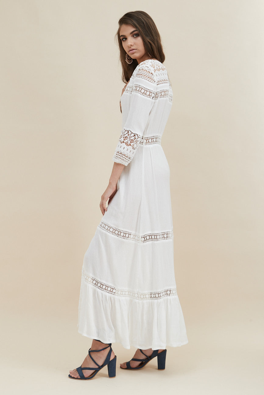 white cotton gypsy dress Dresses | Boho Gypsy Lace Dot Maxi Dress White Tier Never Worn